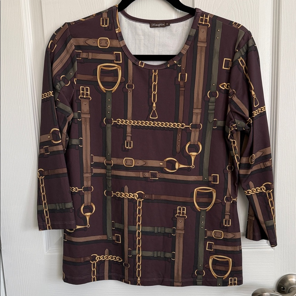 J.McLaughlin 'Betty' Equestrian Horse-bit print 3/4 Sleeve,catalina cloth-MED